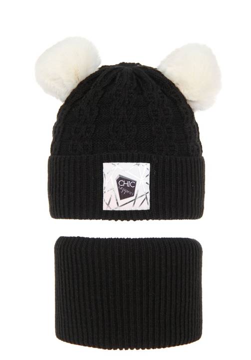 Комплект для девочки: шапка и зимний снуд черного цвета Hanka