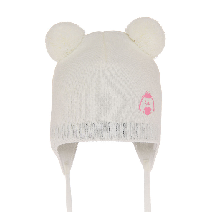 Осенняя/весенняя шапочка для девочки кремовая с двумя помпонами Bunia