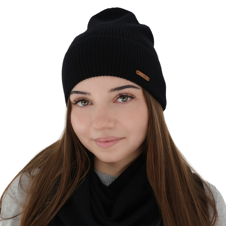 Женская осенняя, зимняя шапка, черная, 100% мериносовая шерсть, Flerra