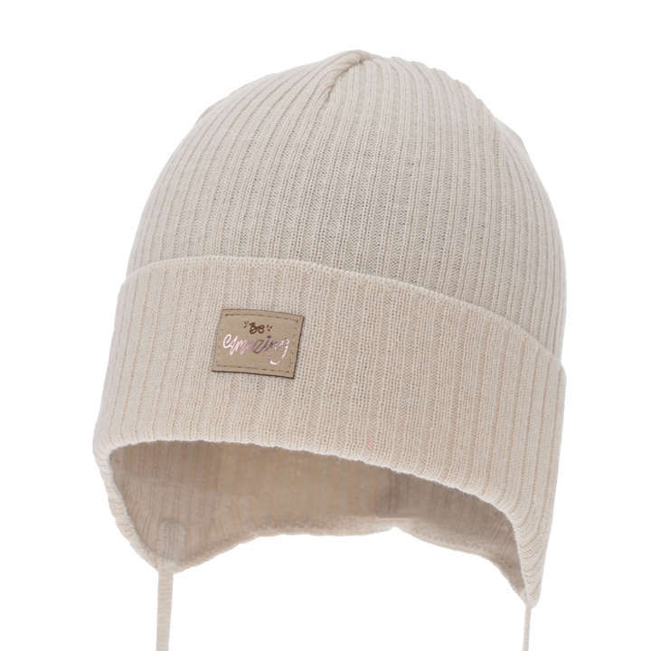 Осенняя/весенняя шапка для девочки, бежевая, на завязках, с хлопком, Tindra