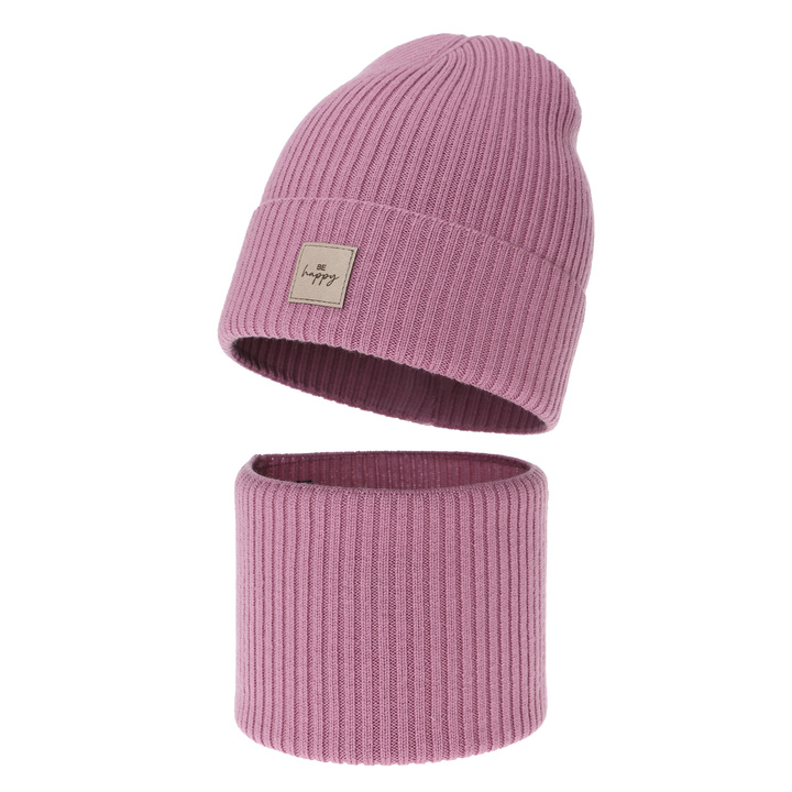 Шапка и снуд для девочки, осенний, весенний комплект, розовый, 100% мериносовая шерсть, Vanita