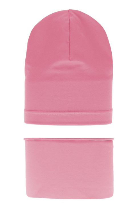 Комплект для девочек из хлопка: шапочка и дымоход осень/весна розовый Hazelka