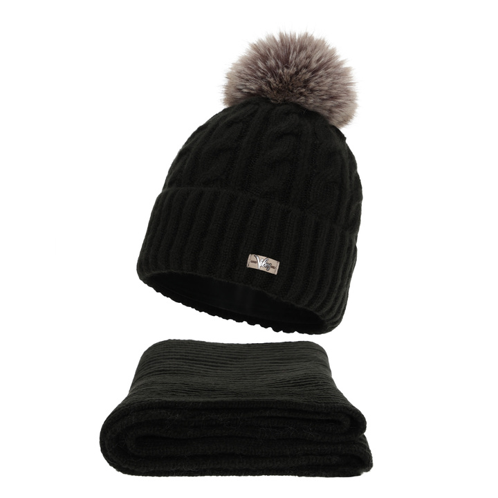 Женский зимний комплект: шапка и шарф, черный, Lunetta