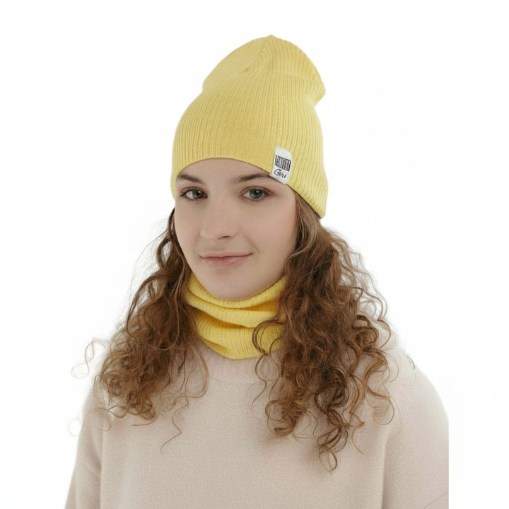 Осенне-весенний комплект для девочки: шапочка и труба желтая Farinka