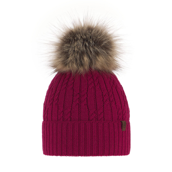 Женская зимняя шапка-бини из розовой шерсти Larida