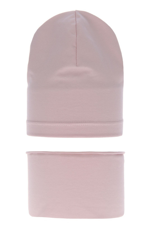 Комплект для девочек из хлопка: шапочка и дымоход осень/весна розовый Hazelka