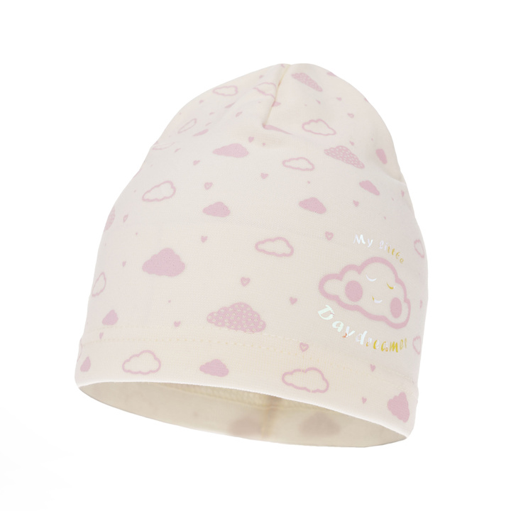 Осенняя/весенняя хлопковая шапочка для девочки кремовая Klaudyna