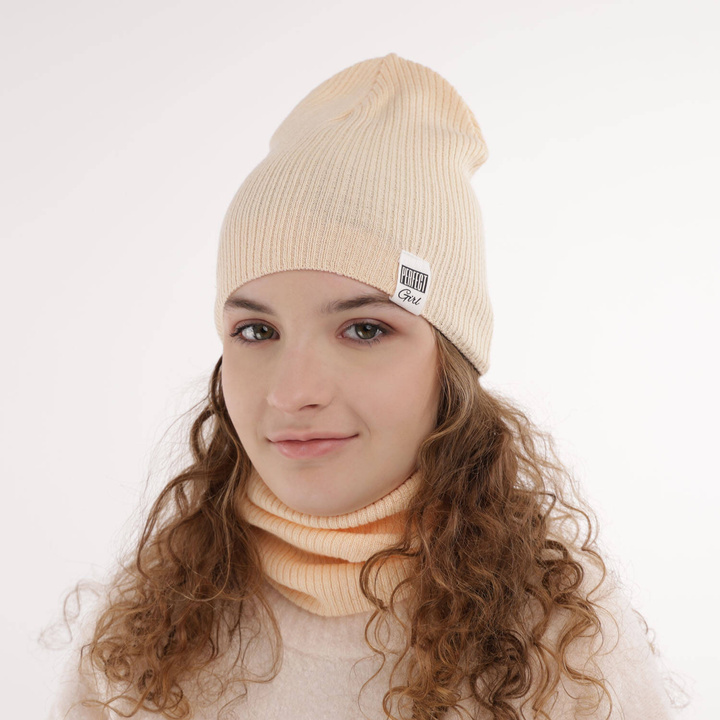 Осенне-весенний комплект для девочки: шапочка и труба абрикосовая Farinka