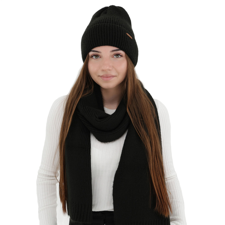 Женский зимний комплект: шапка и шарф, бежевый, с шерстью мериноса, Seala