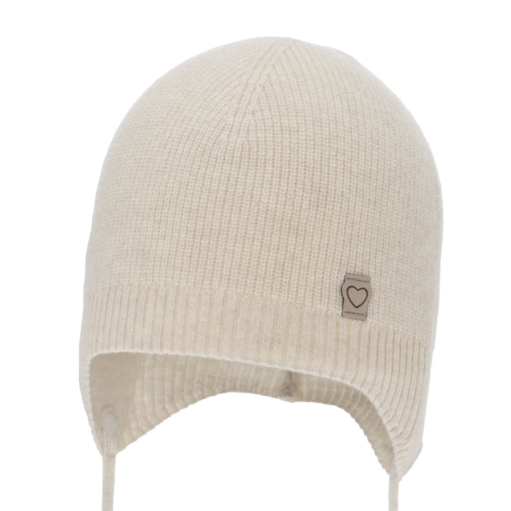 Осенняя/весенняя шапка для девочки, темно-бежевая, шерсть мериноса с кашемиром, на завязках, Orida