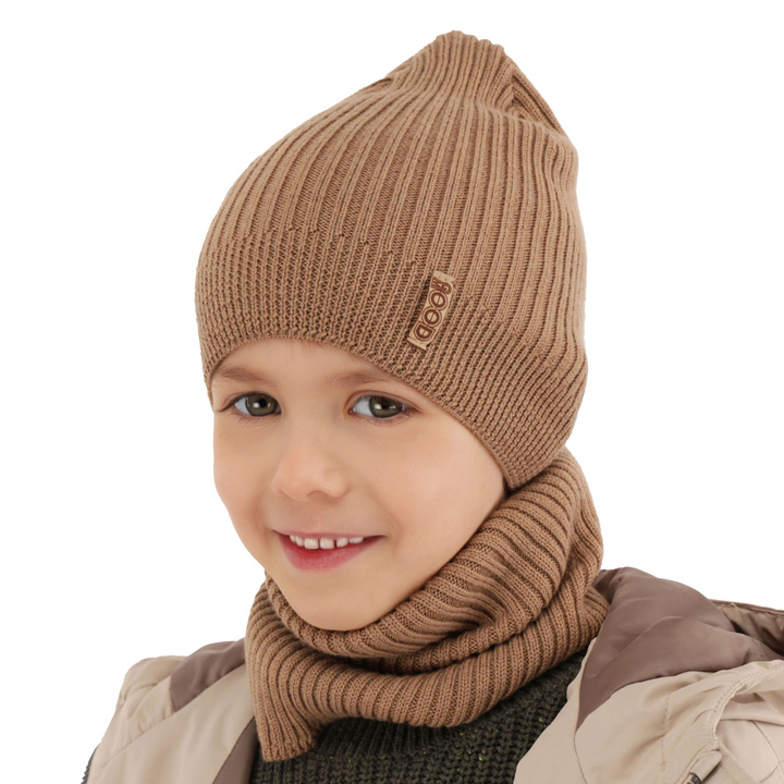Шапка и труба для мальчика, осенне-весенний комплект camel 100% шерсть extrafine merino Chester