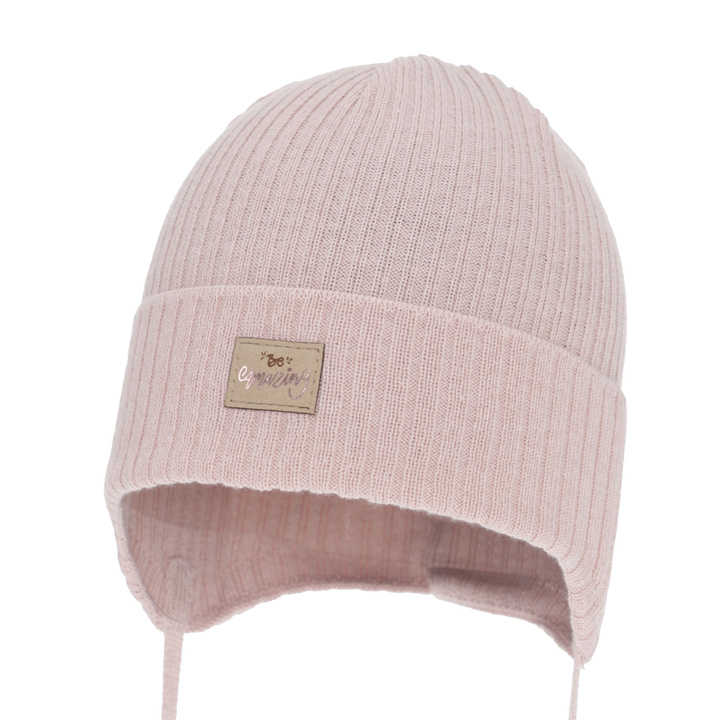 Осенняя/весенняя шапка для девочки, розовая, на завязках, с хлопком, Tindra