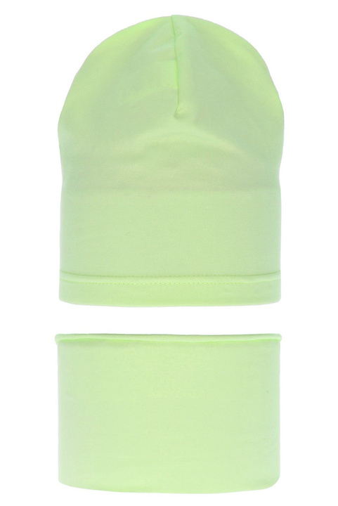 Комплект для девочек из хлопка: шапочка и дымоход осень/весна лаймово-зеленый Hazelka