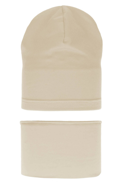 Комплект для девочек из хлопка: шапочка и дымоход осень/весна бежевый Hazelka