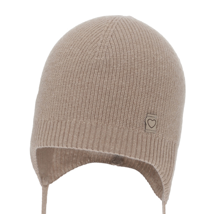 Осенняя/весенняя шапка для девочки, темно-бежевая, шерсть мериноса с кашемиром, на завязках, Orida