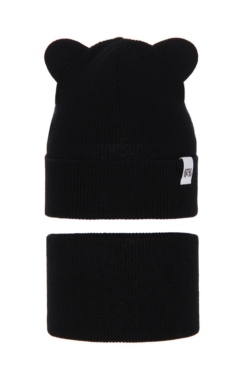 Осенне-весенний комплект для девочки: шапочка и дымоход черного цвета Kajra