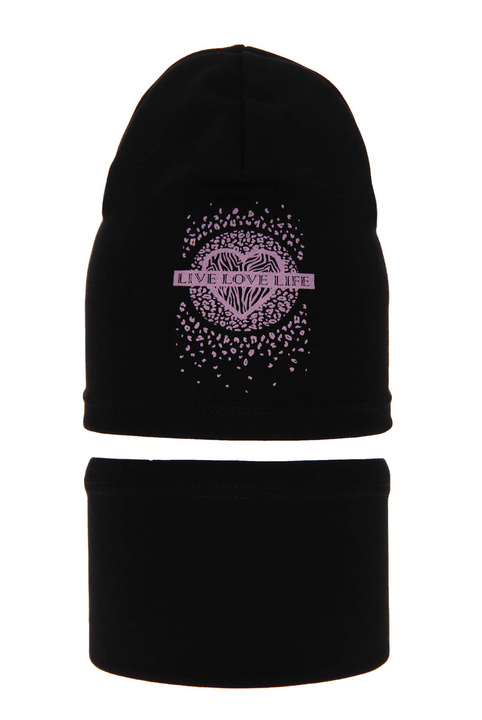 Осенне-весенний комплект для девочки: шапка и хлопковый дымоход черного цвета Esmeralda