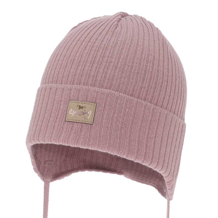 Осенняя/весенняя шапка для девочки, розовая, на завязках, с хлопком, Tindra