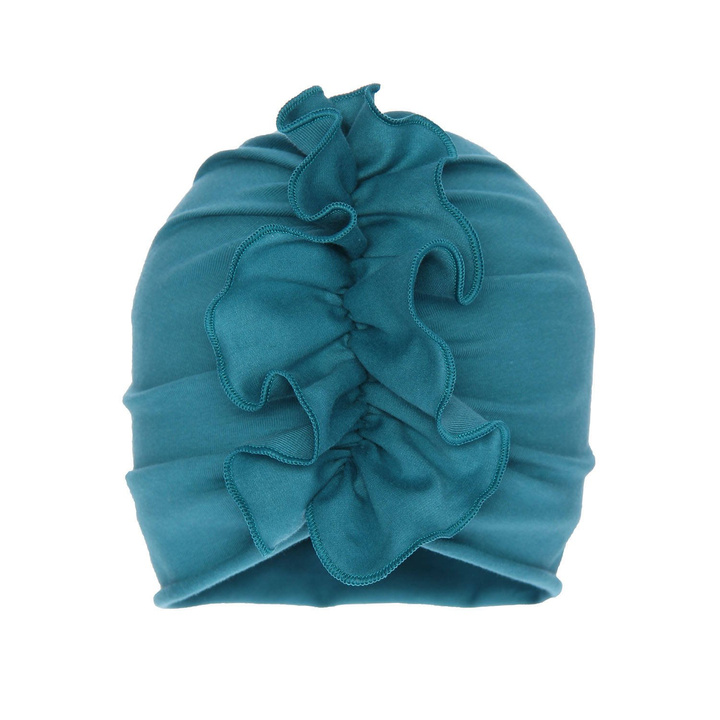 Осенне-весенняя шапочка для девочек из хлопка изумрудного цвета с декоративной складкой Verka