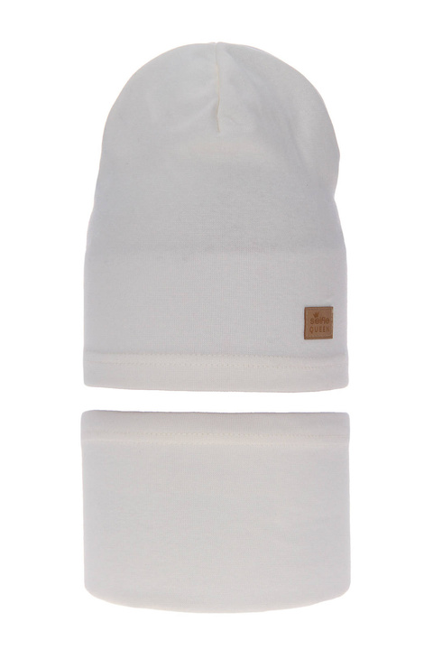 Осенне-весенний комплект для девочки: шапка и селфи из кремового хлопка