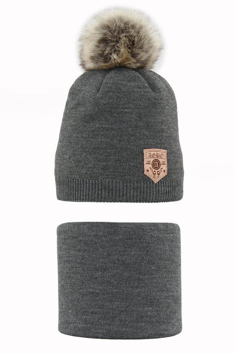 Зимний комплект для мальчика: шапка и труба темно-серого цвета Apolin