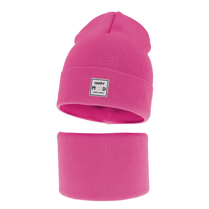 Комплект для девочки на весну/осень: шапка и снуд розовый Mersila