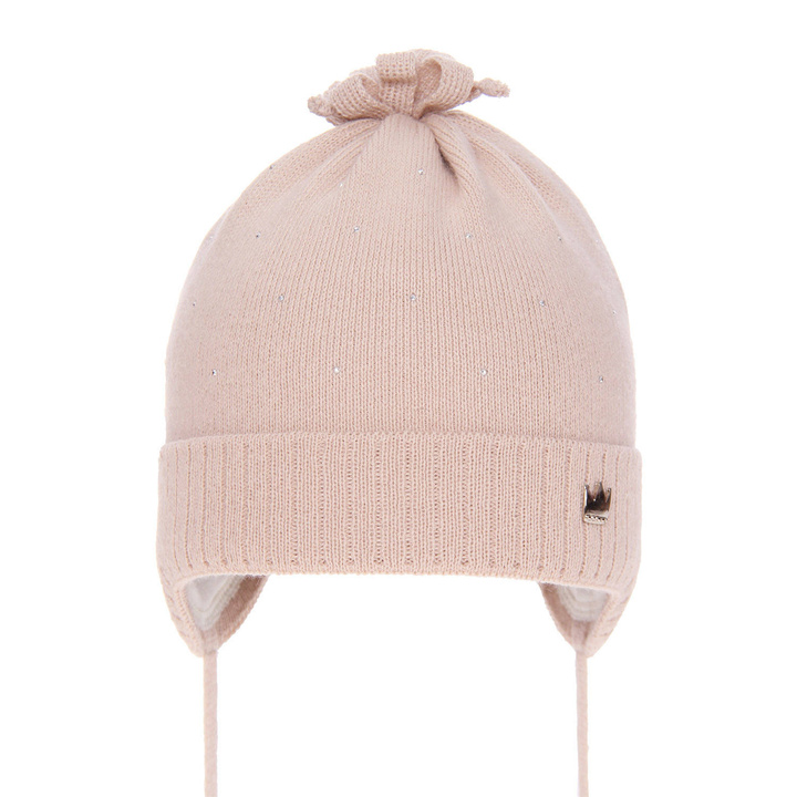 Осенняя/весенняя шапка для девочек бежевая связанная Олива