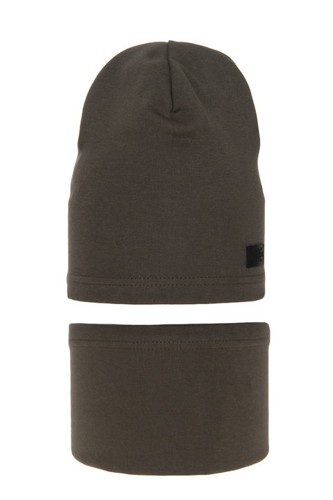 Осенне-весенний комплект для мальчика: шапка и шапка из хлопка цвета хаки Frizi