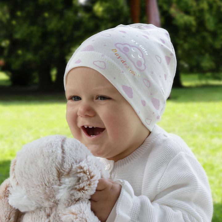 Осенняя/весенняя хлопковая шапочка для малышки белая Klaudyna