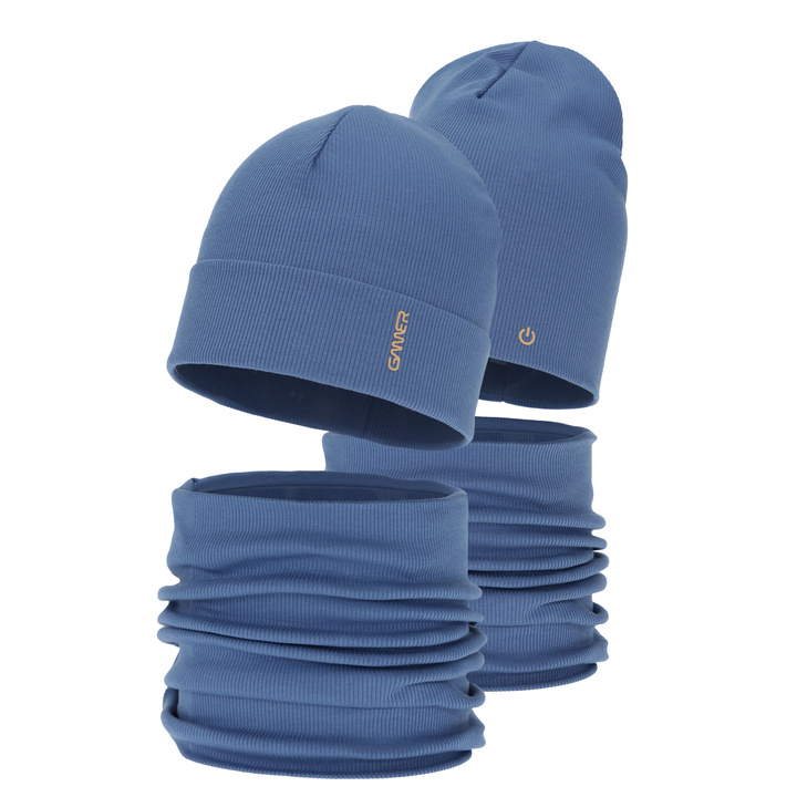 Комплект для мальчика на весну/осень: шапка и шарф-труба, хлопковый, синий, Desider