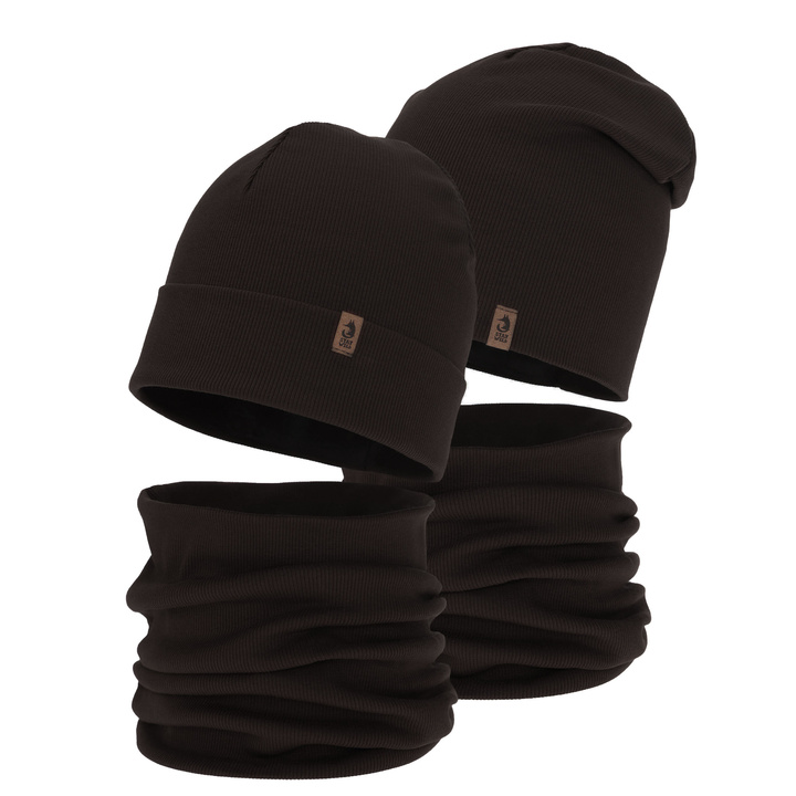 Комплект для мальчика на весну/осень: шапка и шарф-труба, темно-коричневый, Amalfi