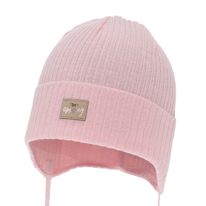 Осенняя/весенняя шапка для девочки, розовая, на завязках, с хлопком, Tindra