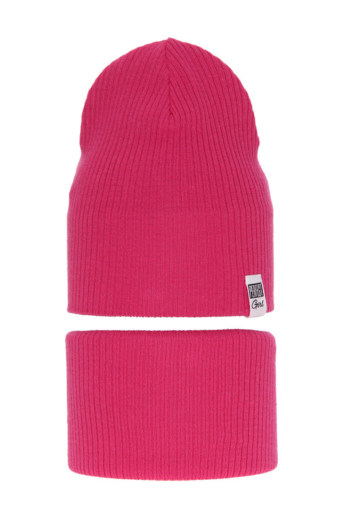 Осенне-весенний комплект для девочки: шапочка и труба розовая Farinka