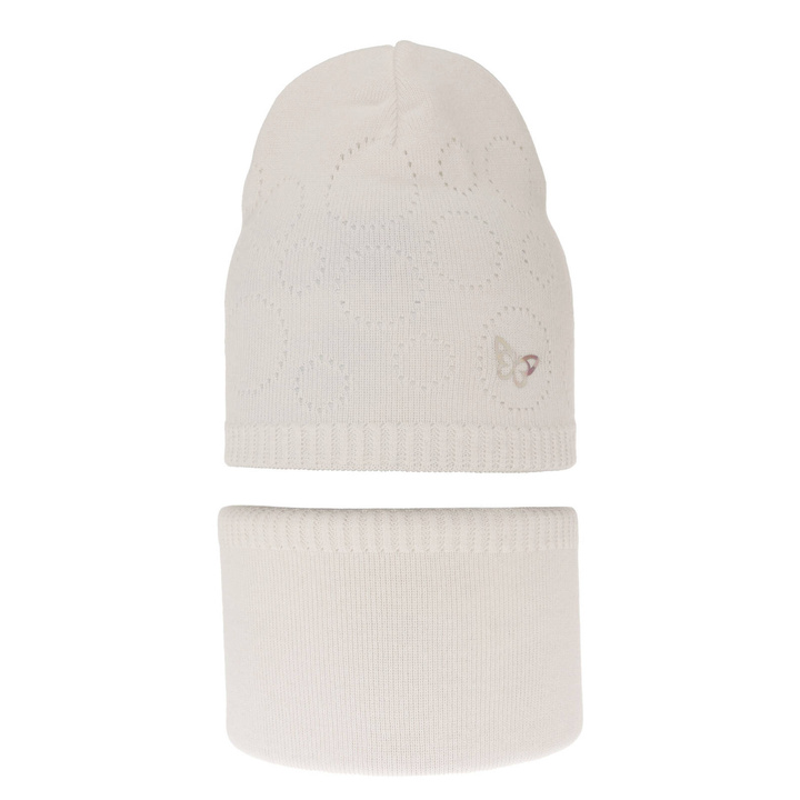 Комплект для девочки на весну/осень: шапка и снуд кремовый Amarilla