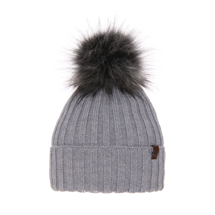 Женская зимняя фасоль с помпоном из серой шерсти Texa