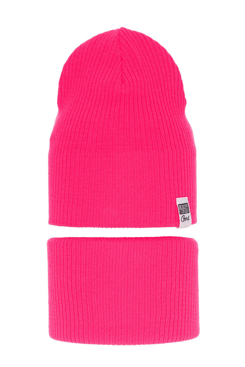 Осенне-весенний комплект для девочки: шапочка и труба розовая Farinka