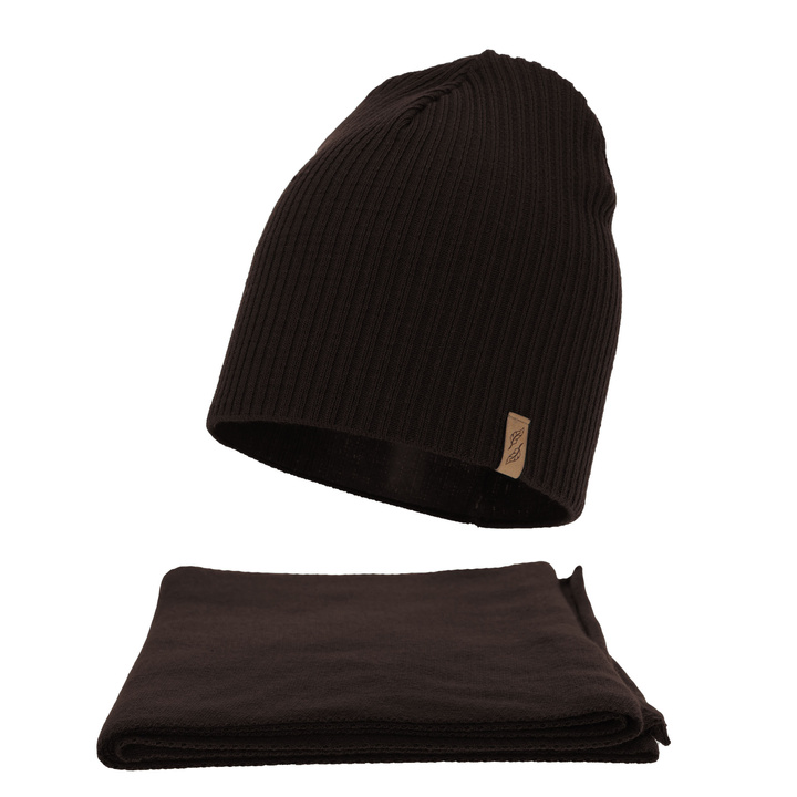 Женский зимний комплект: шапка и шарф, темно-коричневый, Fena