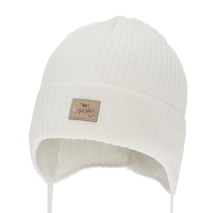 Осенняя/весенняя шапка для девочки, белая, на завязках, с хлопком, Tindra