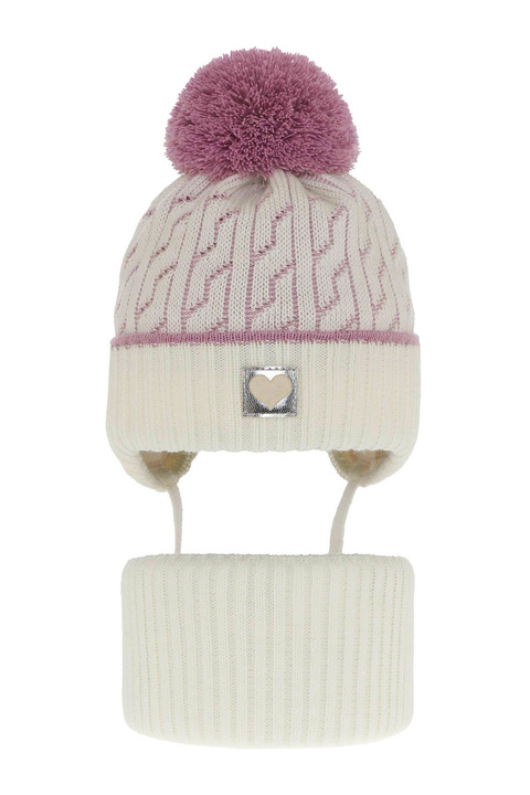 Зимний комплект для девочки: кремовая шапка и снуд с помпоном Natka