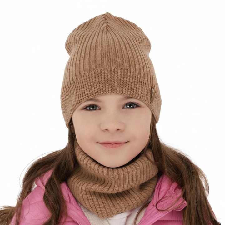 Шапка и снуд для девочки, осенне-весенний комплект camel 100% шерсть extrafine merino Chelsie