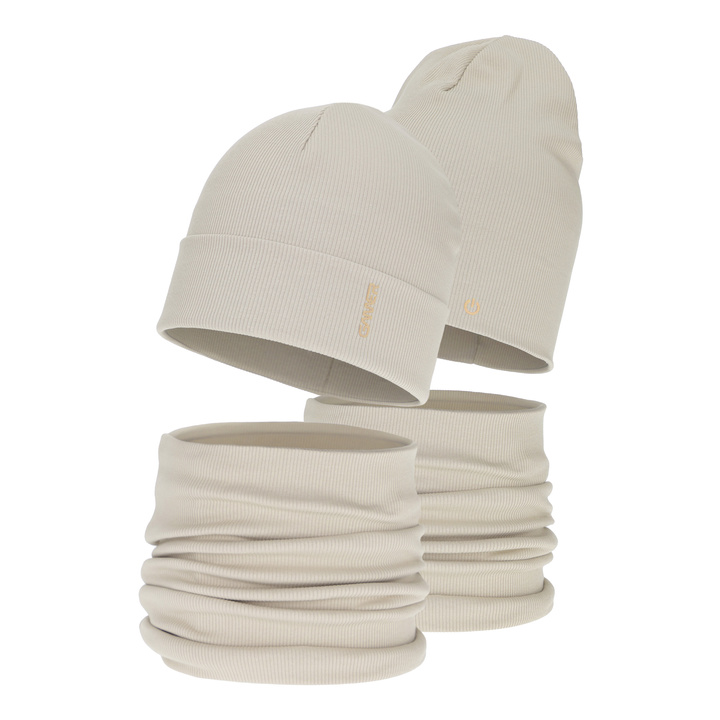 Комплект для мальчика на весну/осень: шапка и шарф-труба, хлопковый, бежевый, Desider