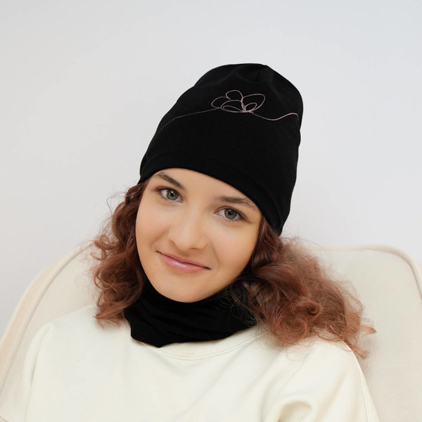 Осенне-весенний комплект для девочки: шапка и шапка из хлопка черного цвета Jula