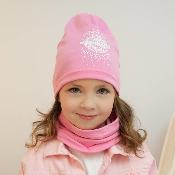 Осенне-весенний комплект для девочки: шапочка и хлопковый дымоход розового цвета Esmeralda