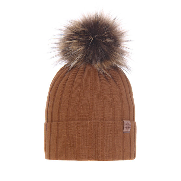 Женская зимняя шапка коричневого цвета с помпоном Loara