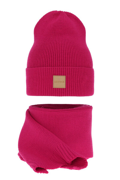 Женский весенне-зимний комплект: шапка и шарф розовый Nathalie
