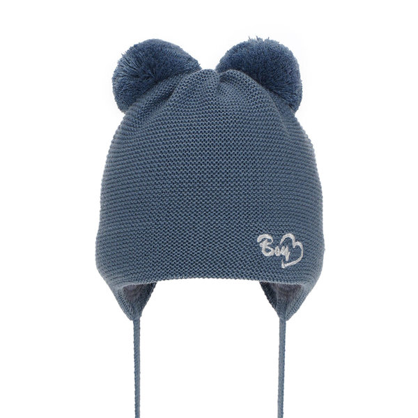 Зимняя шапка для мальчика темно-синего цвета с двумя насосами Ting
