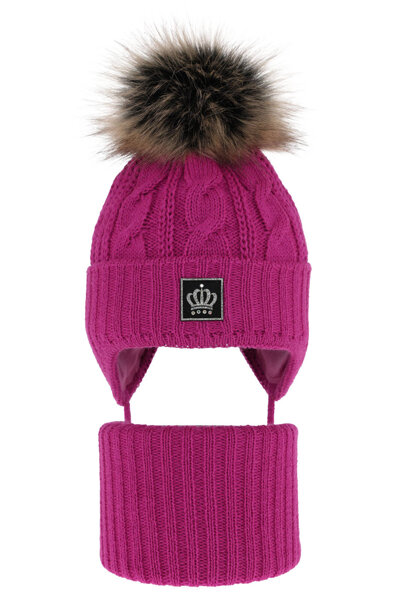 Зимний комплект для девочки: шапка и дымоход розового цвета Tigra