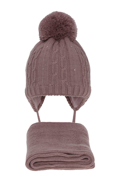 Зимний комплект для девочки: шапка и шарф из вереска с помпоном Candy