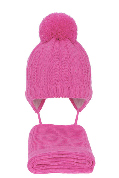 Зимний комплект для девочки: шапка и шарф розового цвета с помпоном Candy