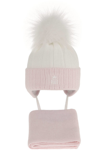 Зимний комплект для девочки: шапка и шарф розового цвета с помпоном Sindi